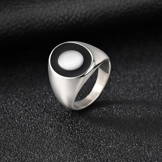 Kemstone Stainless Steel Oval Signet Ring with Black Enamel RC-948