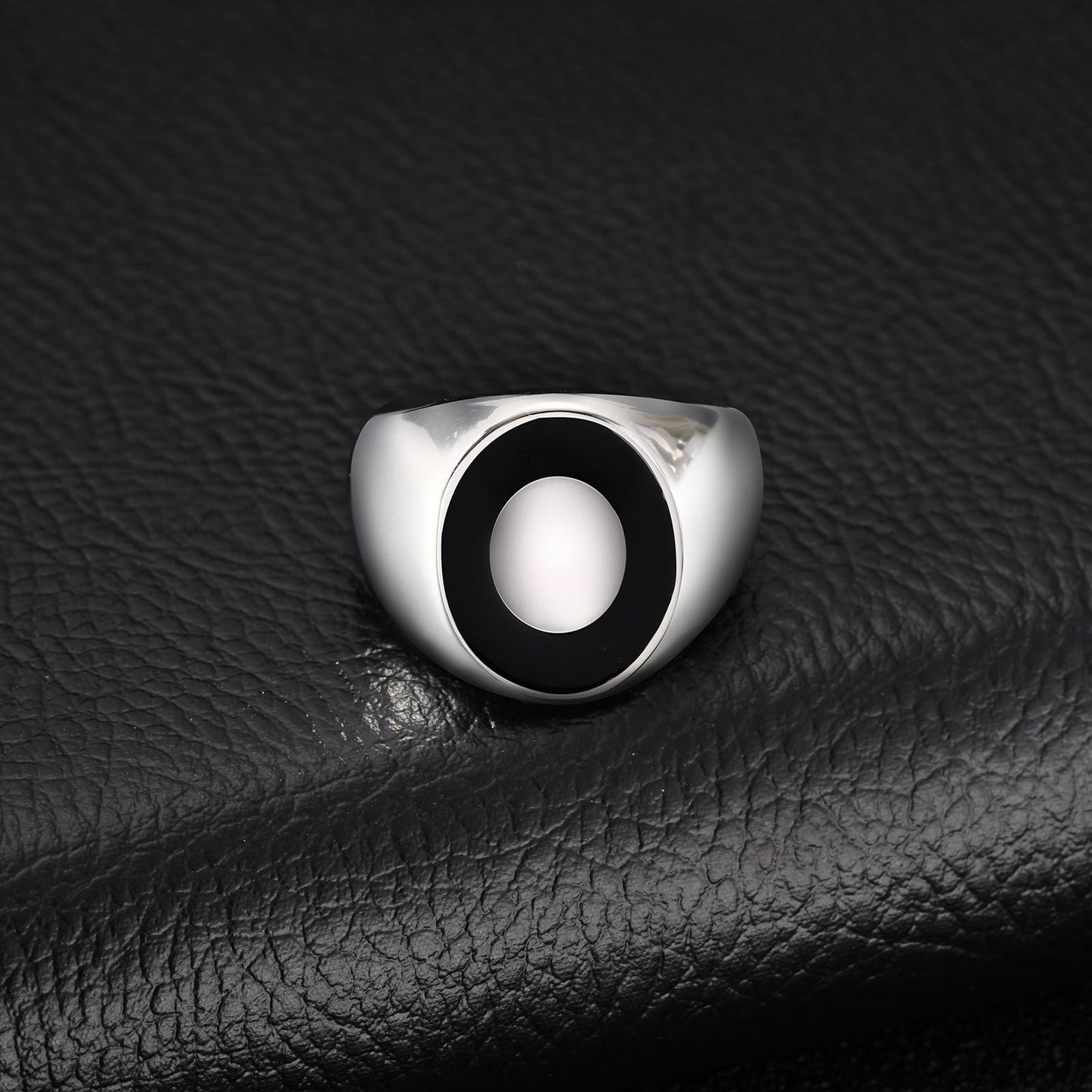Kemstone Stainless Steel Oval Signet Ring with Black Enamel RC-948