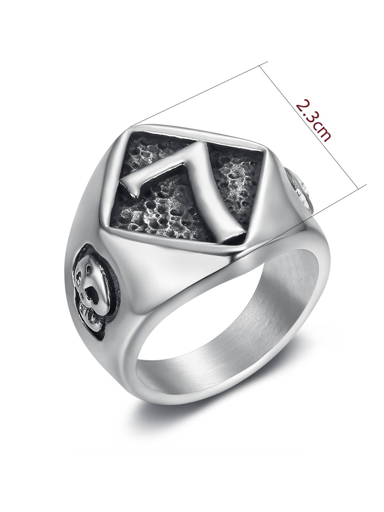 Kemstone Stainless Steel Skull Signet Ring for Men Number 7 Vintage Gothic TR0466