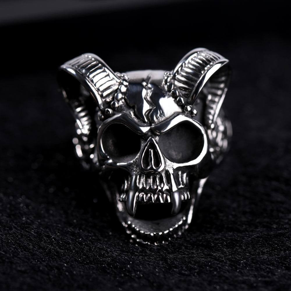 Kemstone Titanium Steel Ram Horn Skull Ring for Men Gothic TR0146