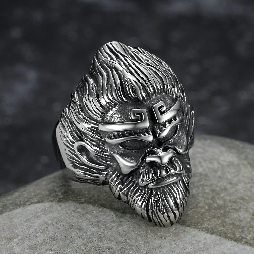 Kemstone Men’s Stainless Steel Monkey King Ring – Vintage Punk Warrior Jewelry K-A16TR0455