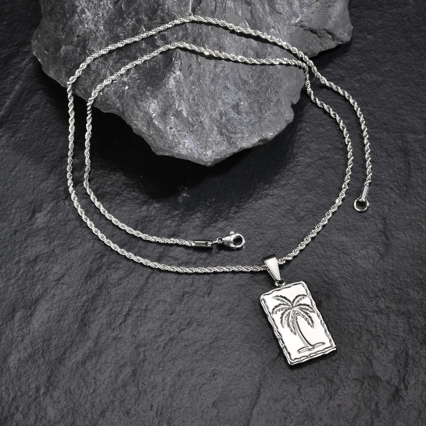 Kemstone Stainless Steel Palm Tree Pendant Necklace – Vacation Style for Men PN-2149