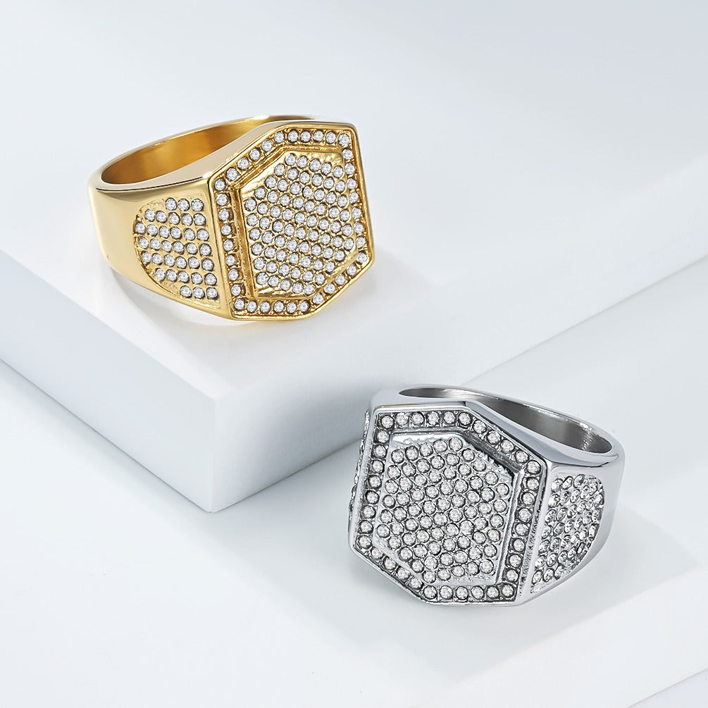 Kemstone Stainless Steel Cubic Zirconia Signet Ring for Men – Paved Hip Hop Style K-R1116