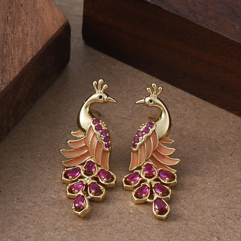 Kemstone Peacock Stud Earrings for Women Enamel Copper TD14102