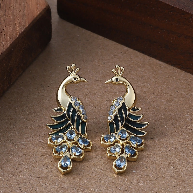 Kemstone Peacock Stud Earrings for Women Enamel Copper TD14102