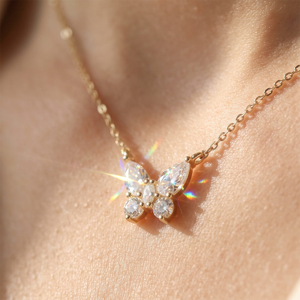Kemstone 925 Sterling Silver Butterfly Moissanite Pendant Necklace for Women SMON25