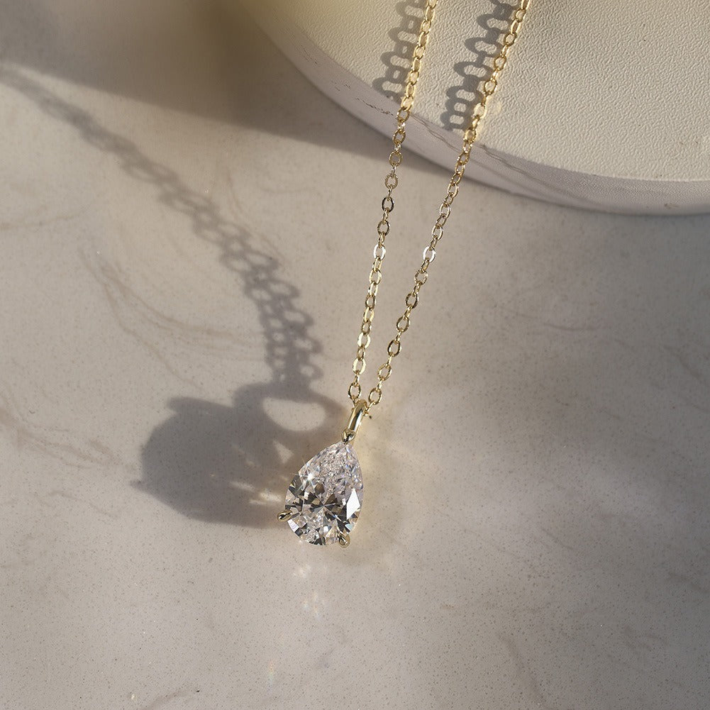 Kemstone 925 Sterling Silver Pear Pendant Necklace for Women Cubic Zirconia Gold Silver LZN04