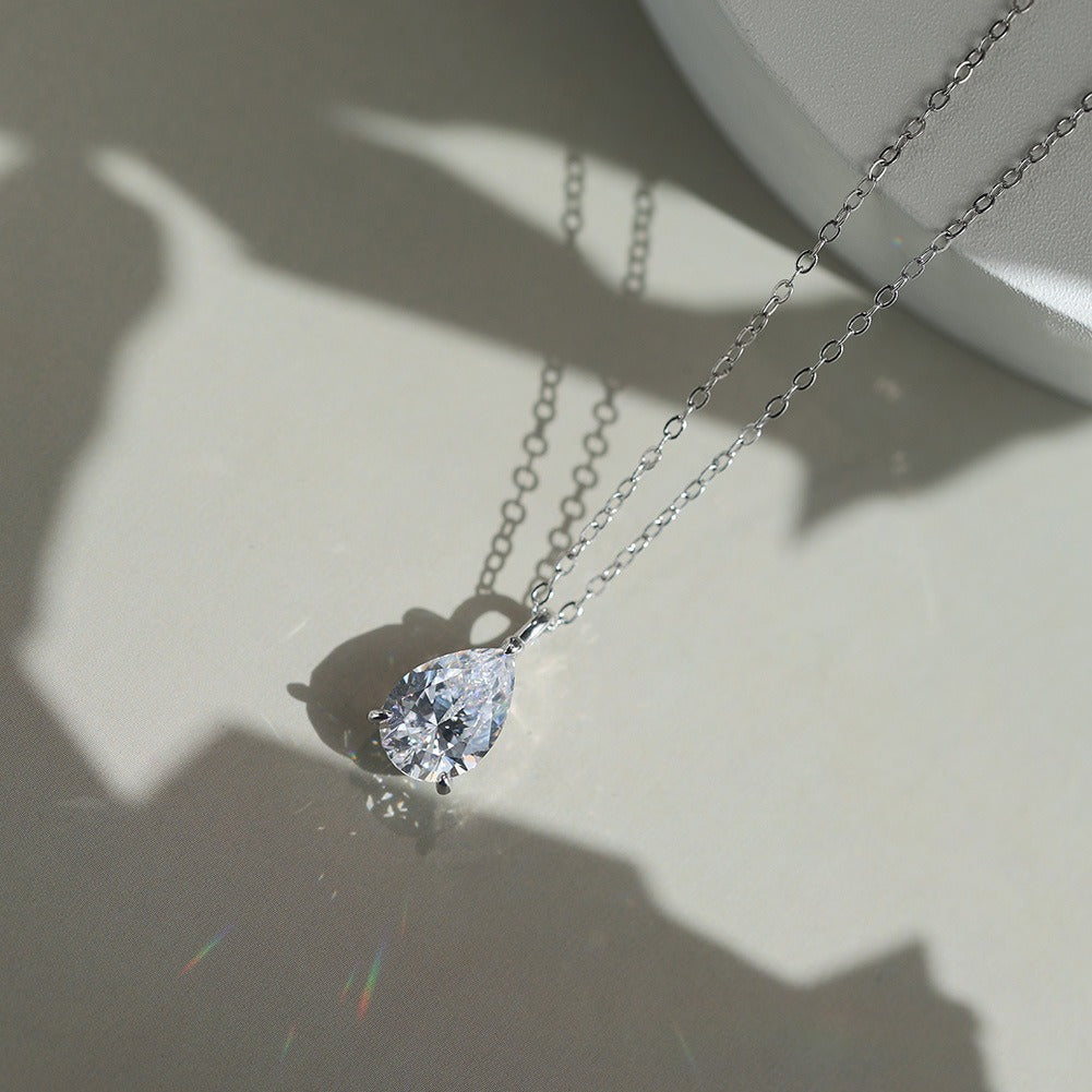 Kemstone 925 Sterling Silver Pear Pendant Necklace for Women Cubic Zirconia Gold Silver LZN04