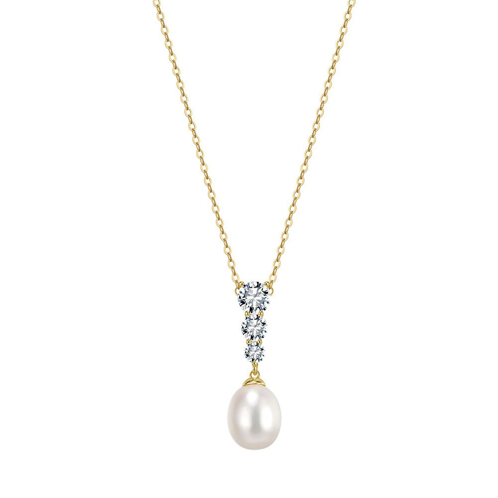 Kemstone 925 Sterling Silver Pearl Drop Necklace for Women Freshwater Pearl Cubic Zirconia Gold Silver GPN98