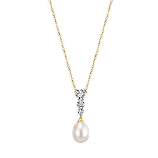 Kemstone 925 Sterling Silver Pearl Drop Necklace for Women Freshwater Pearl Cubic Zirconia Gold Silver GPN98