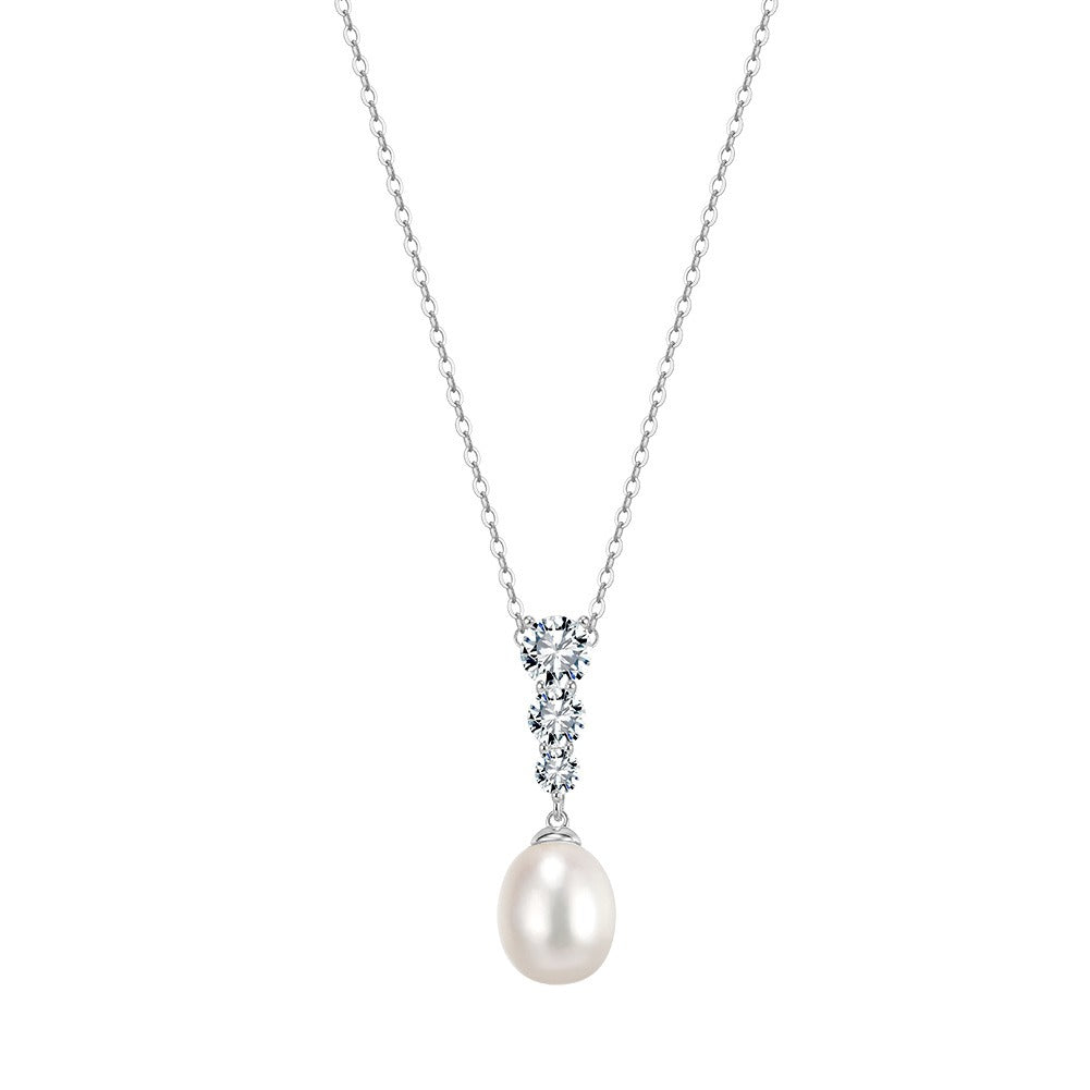 Kemstone 925 Sterling Silver Pearl Drop Necklace for Women Freshwater Pearl Cubic Zirconia Gold Silver GPN98