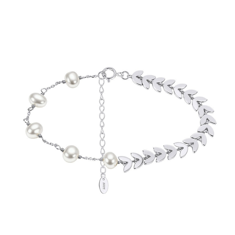 Kemstone 925 Sterling Silver Pearl Leaf Bracelet for Women Adjustable Chain Gold Silver GPB45