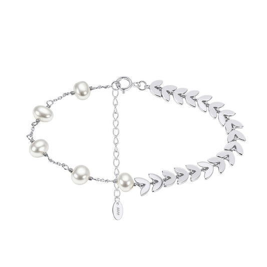 Kemstone 925 Sterling Silver Pearl Leaf Bracelet for Women Adjustable Chain Gold Silver GPB45