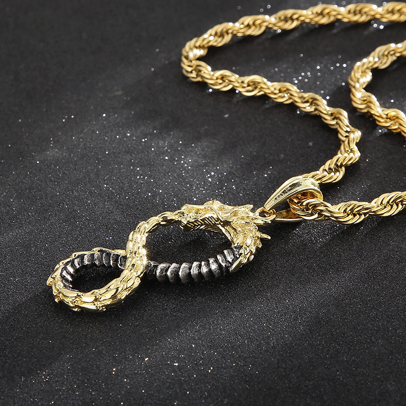 Kemstone Viking Dragon Infinity Titanium Steel Pendant Necklace for Men – Two Tone KP100397-KJX