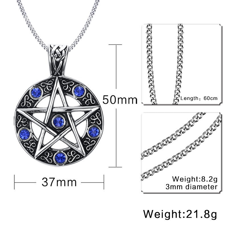 Kemstone Titanium Steel Pentagram Necklace for Men – Blue CZ Gothic Pendant PN-567