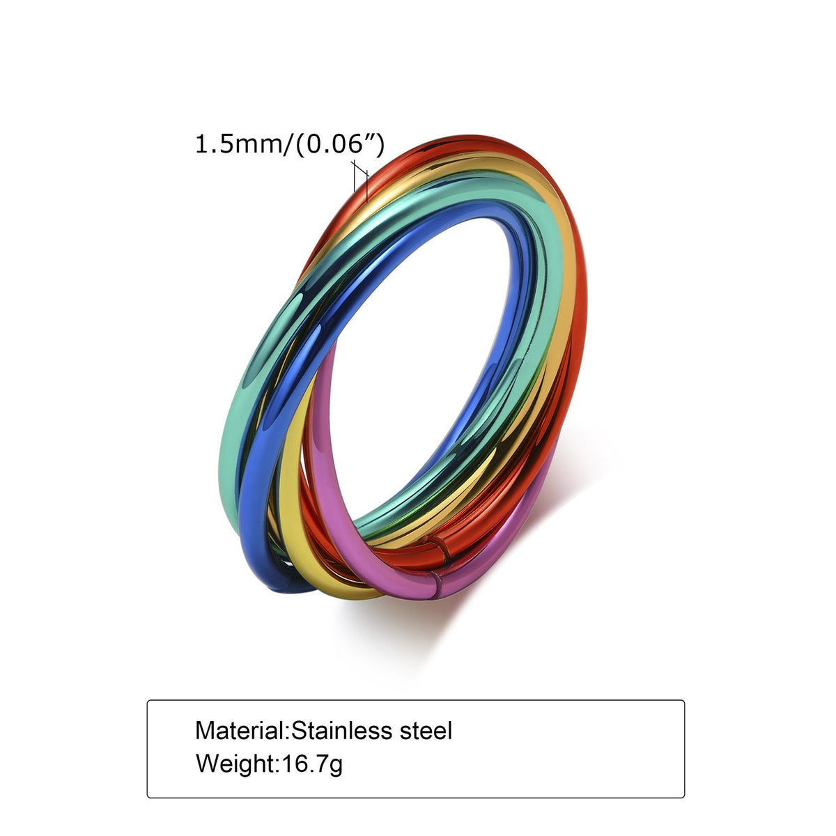 Kemstone Stainless Steel Six-Band Rainbow Ring for Men & Women R-599