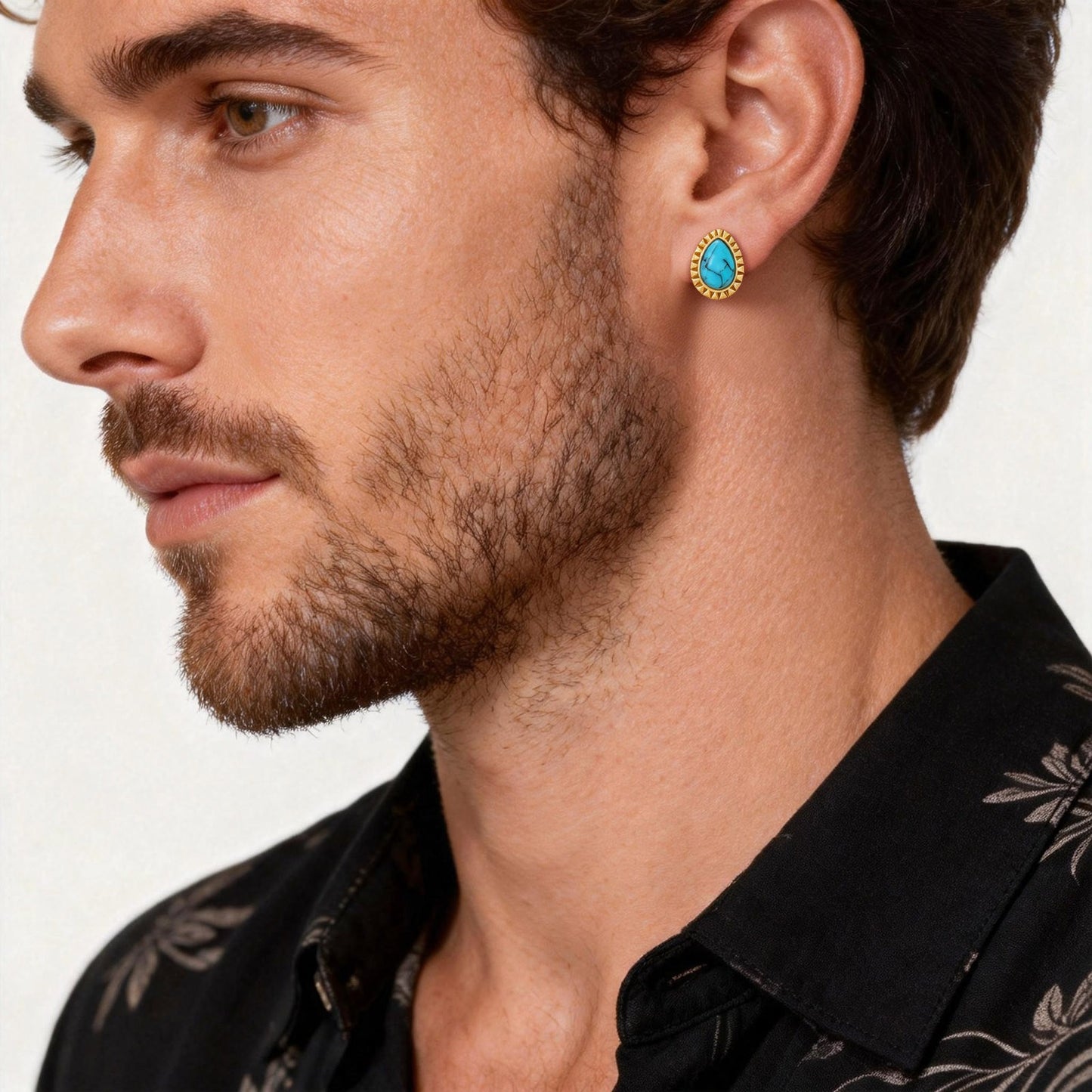 Kemstone Stainless Steel Turquoise Stud Earrings for Men & Women ES-788