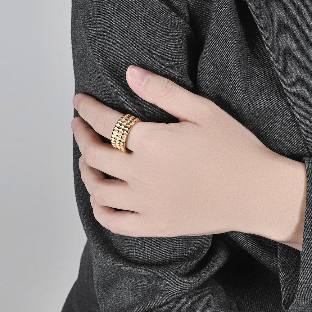 Kemstone Faceted Geometric Ring for Men & Women Stainless Steel K-R851