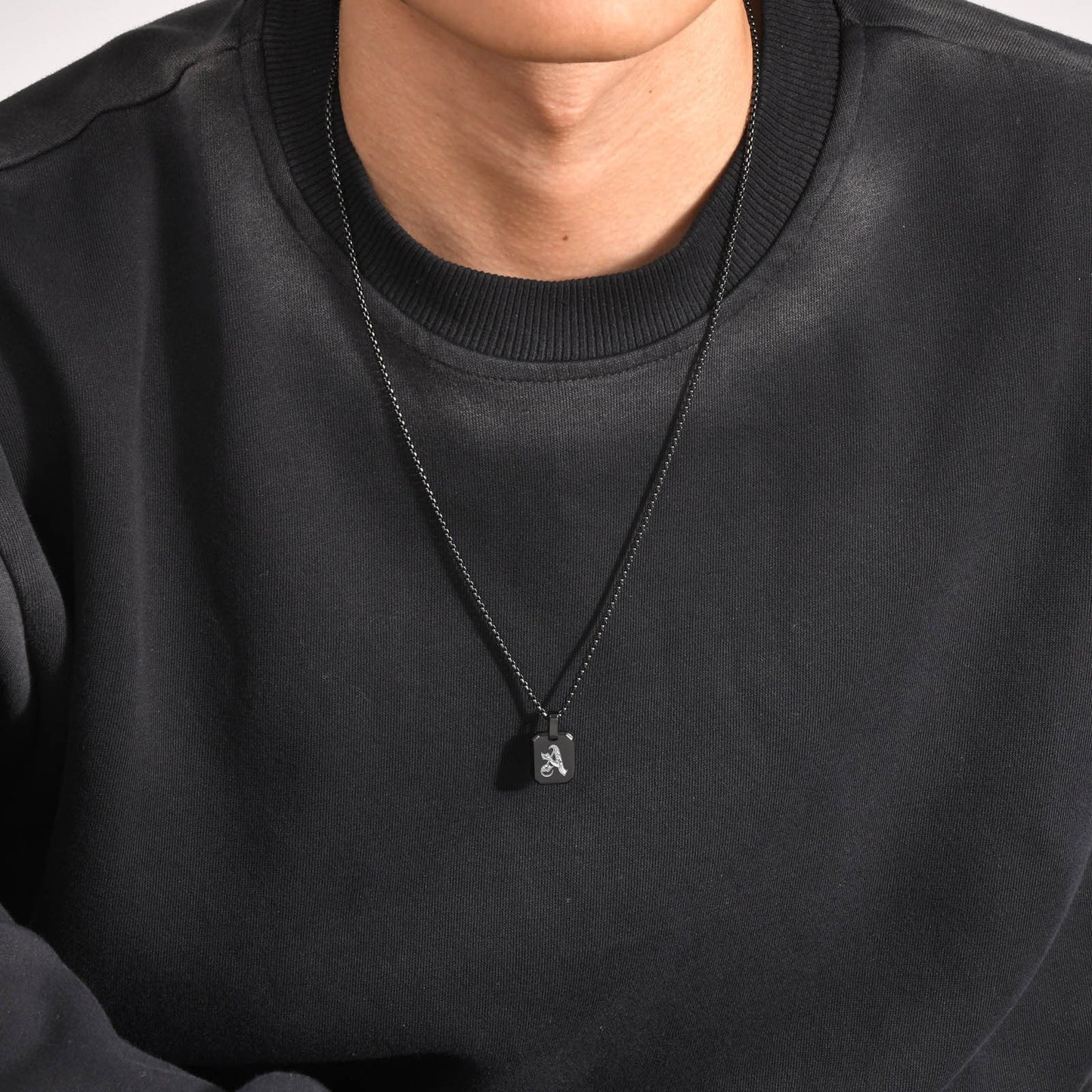 Kemston Initial Letter Pendant Necklace for Men Stainless Steel Tag Design PN-1925