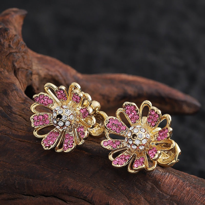 Kemstone Pink Flower Stud Earrings for Women Layered Floral D81723