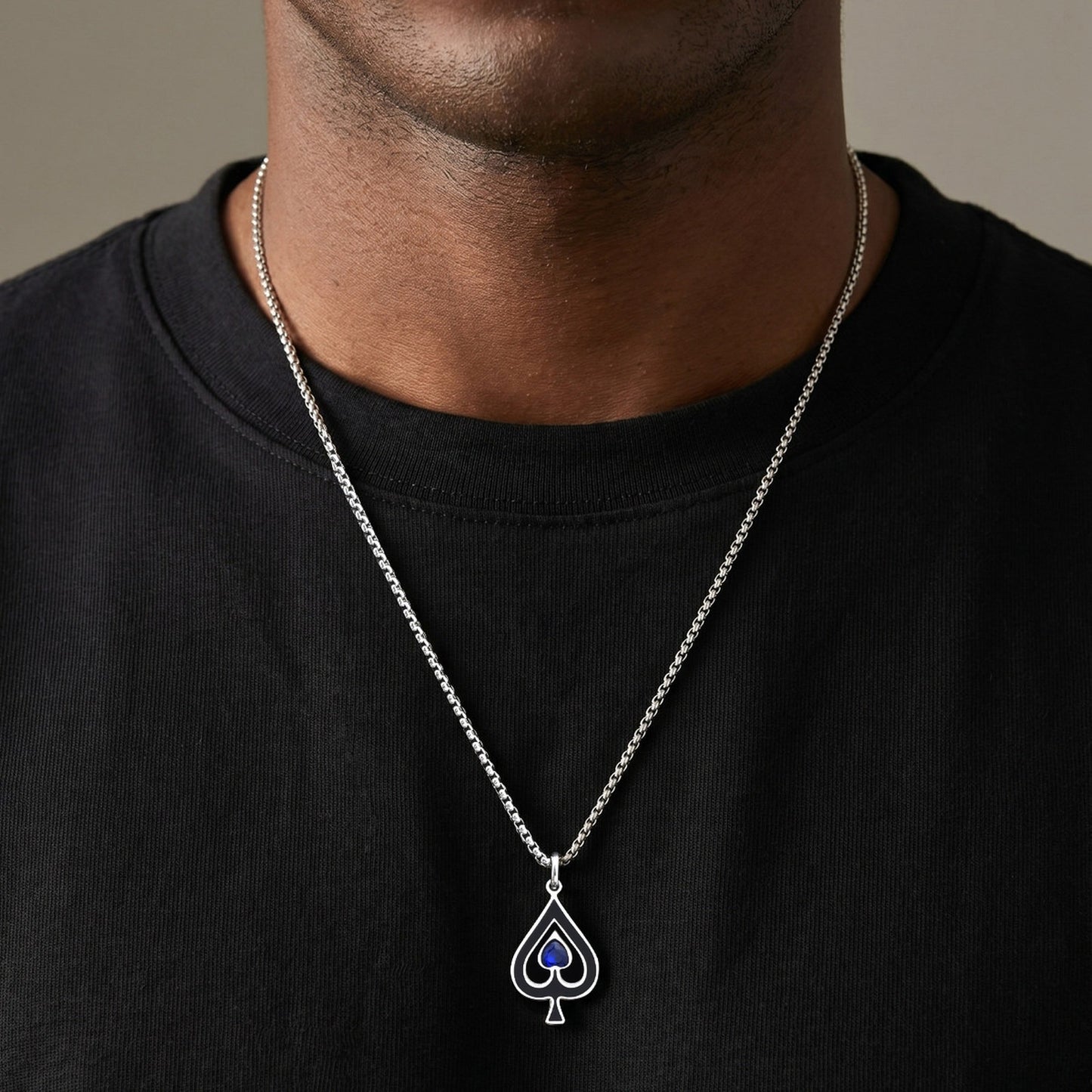 Kemston Spade Ace Symbol Pendant Necklace for Men Stainless Steel Gothic Playing Card PN-2302