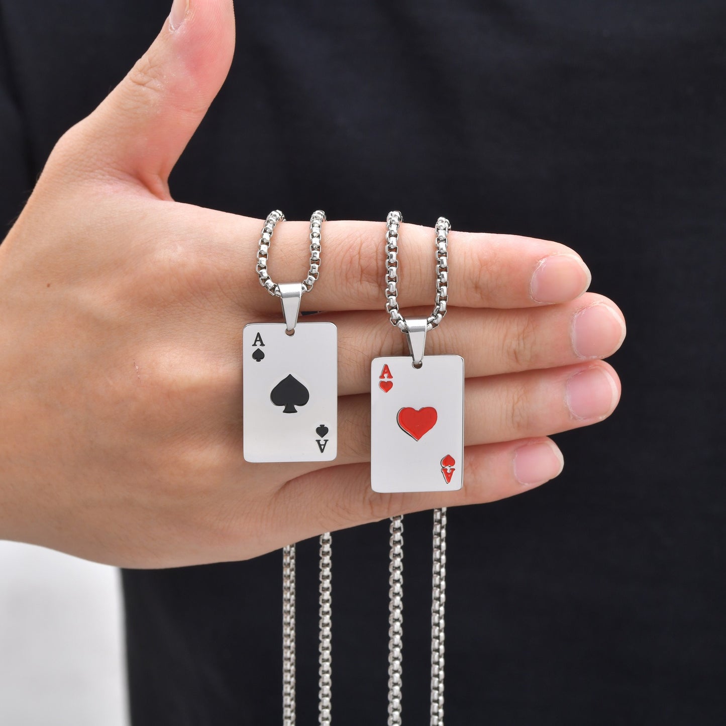 Kemstone Stainless Steel Ace of Spades Pendant Necklace for Men Playing Card PN-2400
