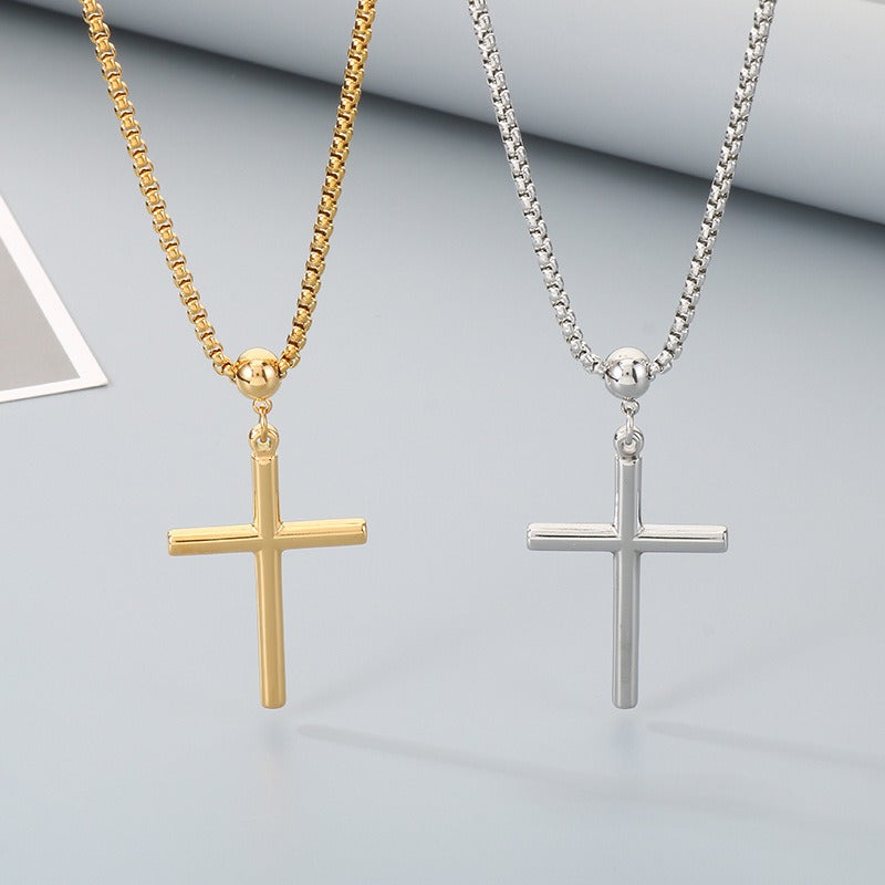 Kemstone Titanium Steel Cross Pendant Necklace for Men – Polished Design K-PT411