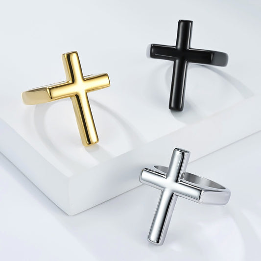 Kemstone Titanium Steel Cross Ring for Men Minimal Style K-R1118