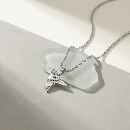 Kemstone Hummingbird Stainless Steel Pendant Necklace for Men – Polished Flying Bird Design PN-2295