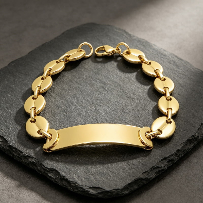 Kemstone Titanium Steel ID Bracelet for Men Curved Plate Oval Links KB216593-JG