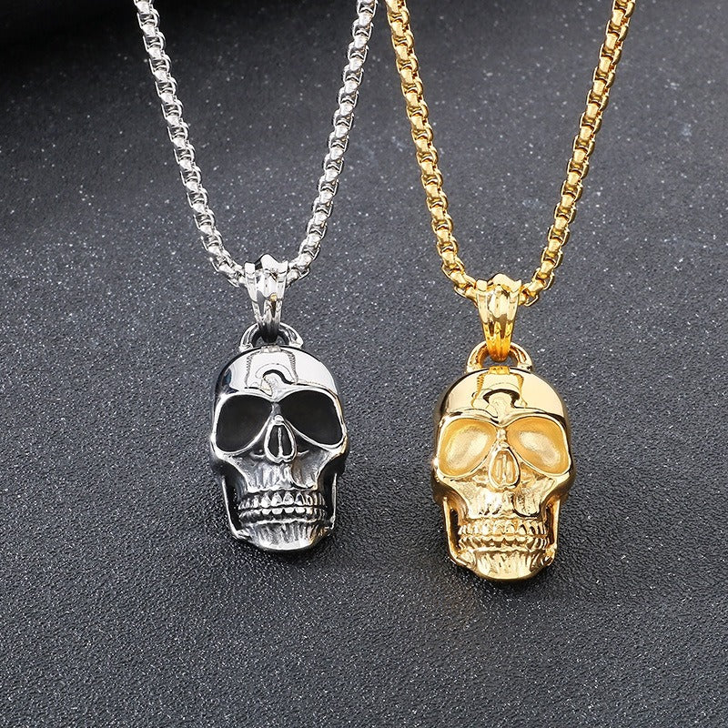 Kemstone Titanium Steel Skull Pendant Necklace for Men – Polished Gothic KP115574-KJX