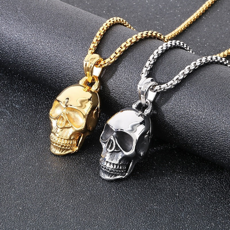 Kemstone Titanium Steel Skull Pendant Necklace for Men – Polished Gothic KP115574-KJX