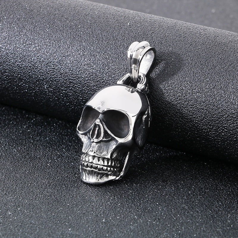 Kemstone Titanium Steel Skull Pendant Necklace for Men – Polished Gothic KP115574-KJX