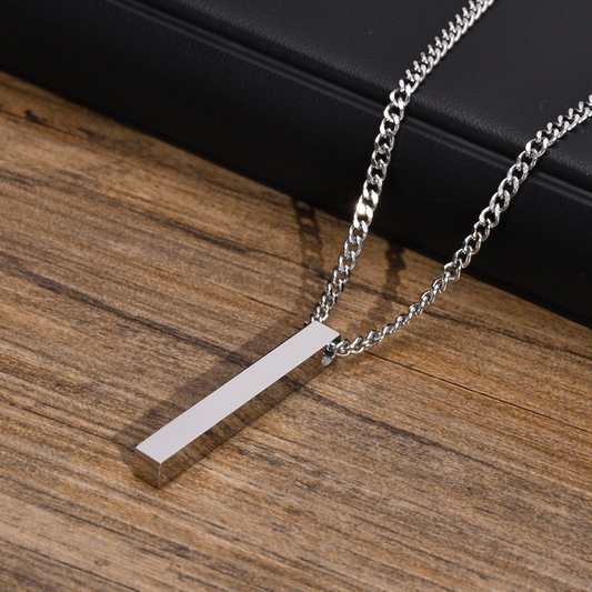 Stainless Steel Rectangle Bar Pendant Necklace – Polished Minimal Style for Men NC-1271
