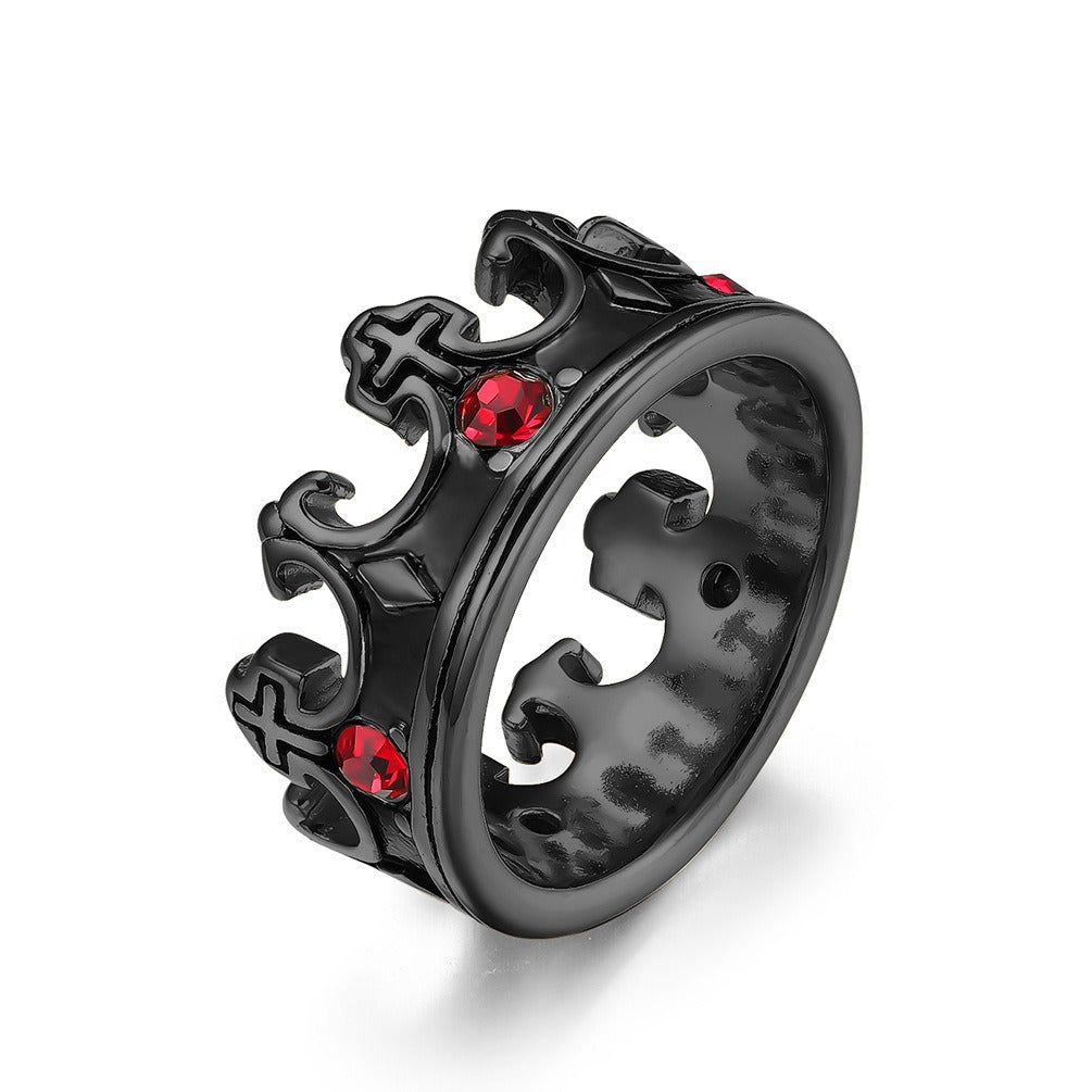 Kemston Men’s Titanium Steel Crown Ring – Cross & Zircon Inlay Band K-R595