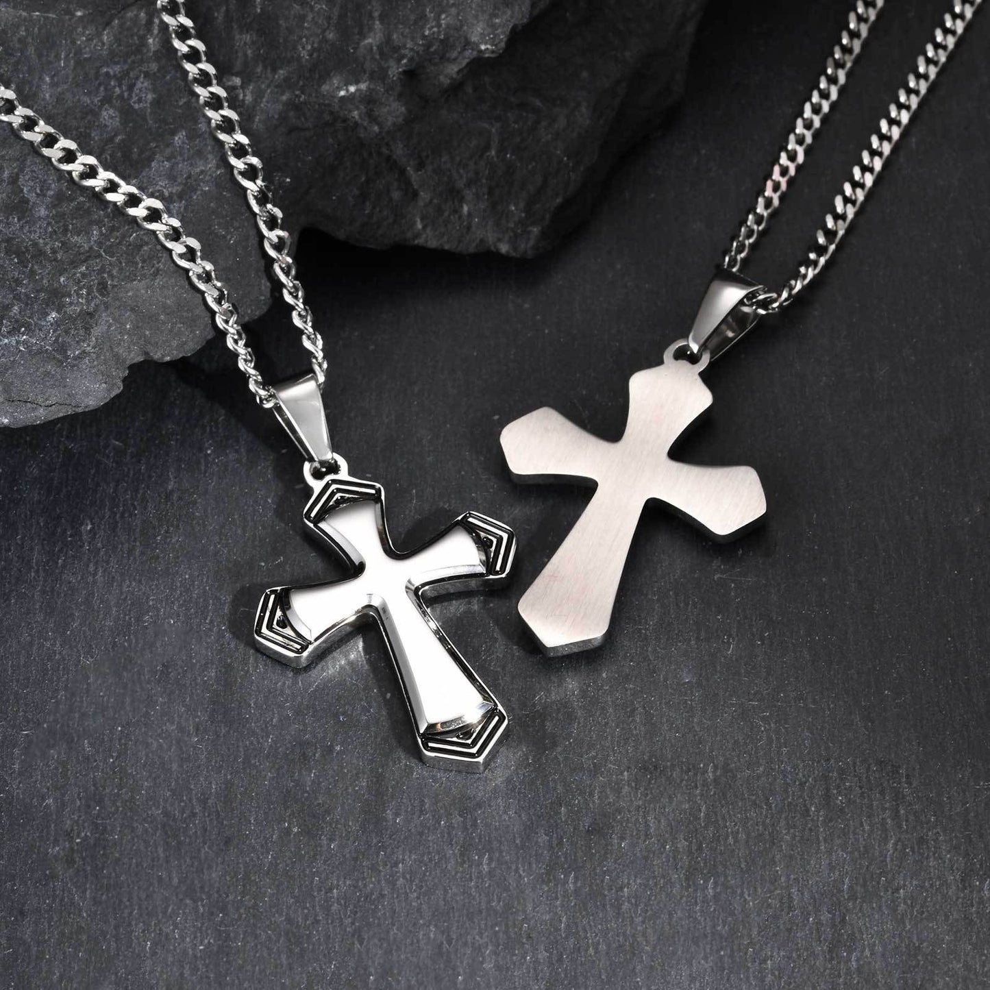 Kemstone Stainless Steel Faceted Cross Pendant Necklace for Men PN-2263