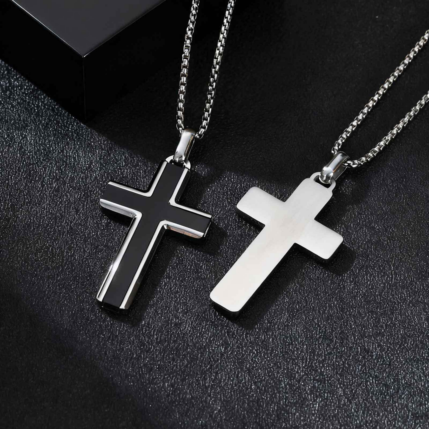 Kemstone Stainless Steel Cross Pendant Necklace – Tiger Eye & Turquoise Inlay for Men PN-2224