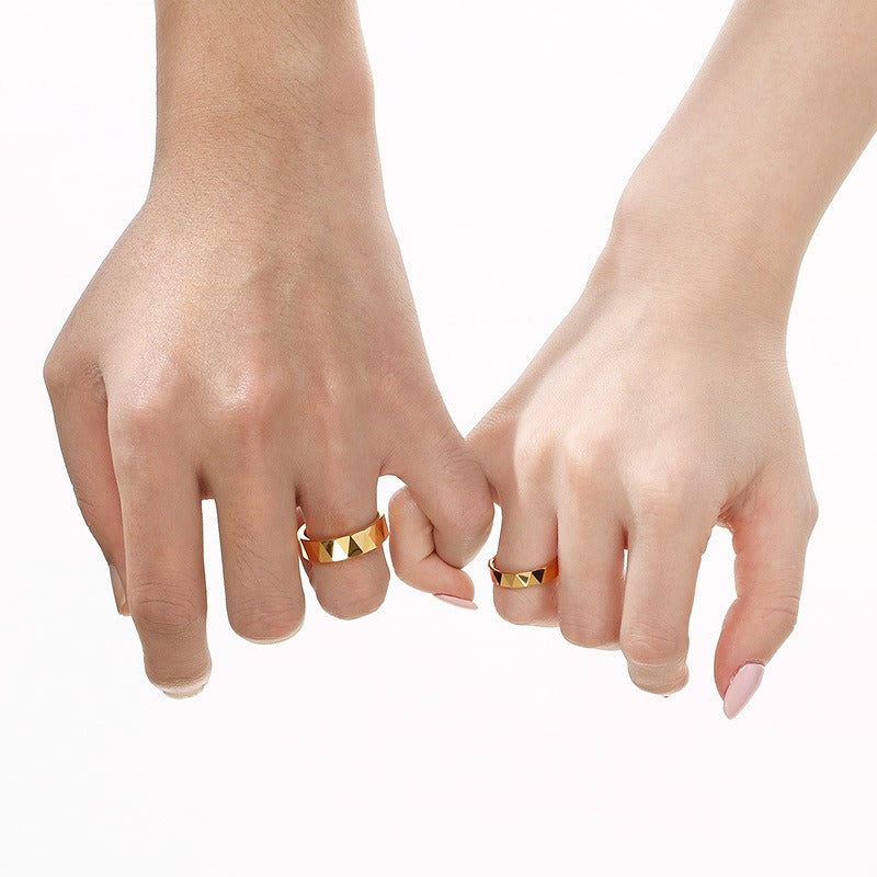 Kemstone Gold Plated Tungsten Couple Rings – Faceted V-Cut Wedding Bands KR114265-TS