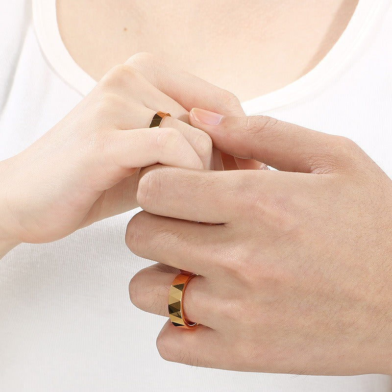 Kemstone Gold Plated Tungsten Couple Rings – Faceted V-Cut Wedding Bands KR114265-TS