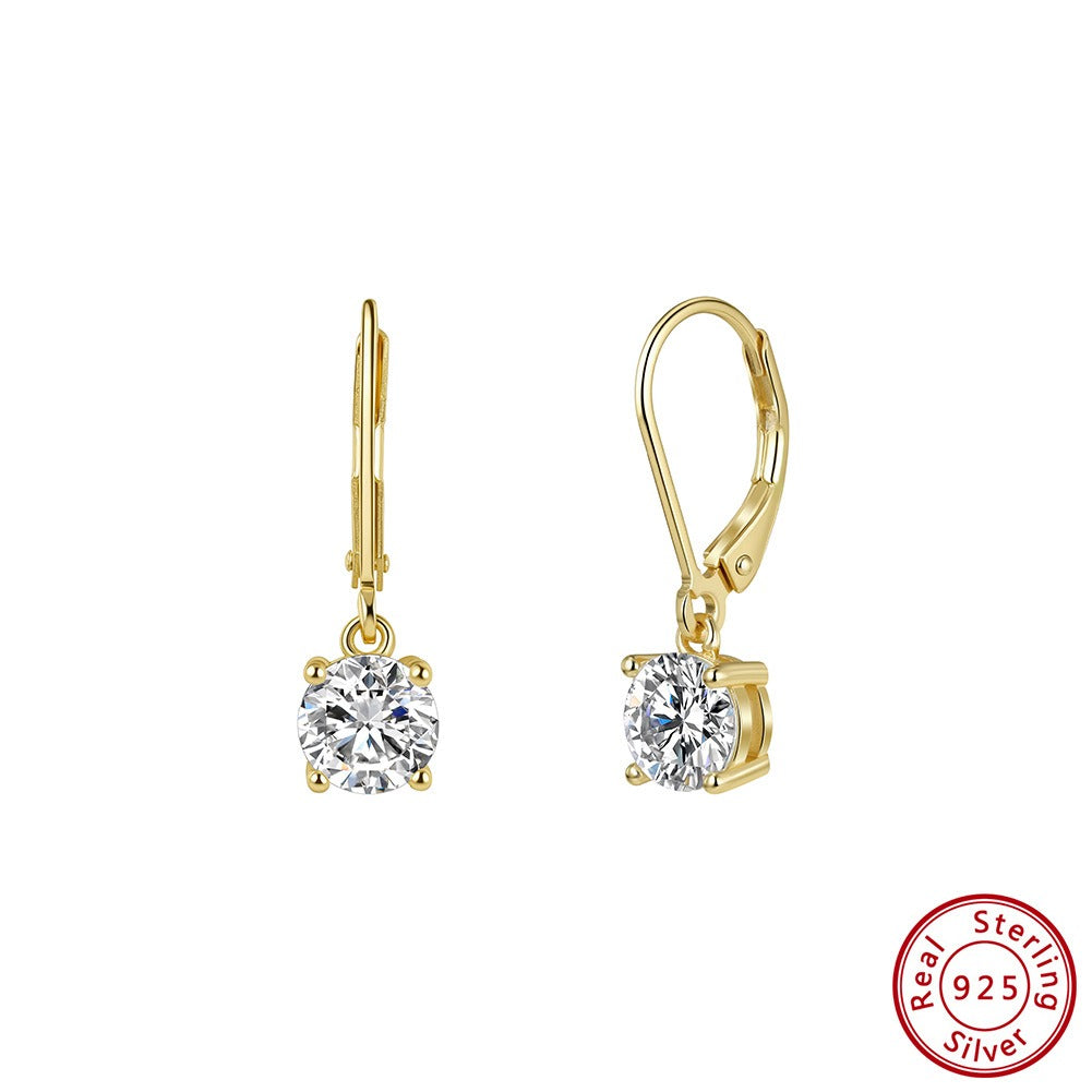 Kemstone Prong Set Moissanite Drop Earrings – 925 Sterling Silver, 5mm / 6.5mm, Gold / Silver MOE13