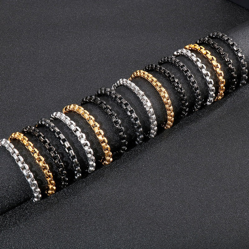 Kemstone Titanium Steel Box Link Bracelet for Men Square Chain Punk Gold Silver Black KB138817-KFC