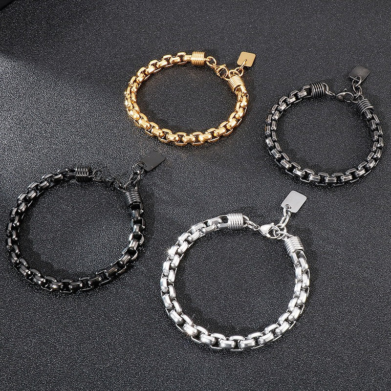 Kemstone Titanium Steel Box Link Bracelet for Men Square Chain Punk Gold Silver Black KB138817-KFC