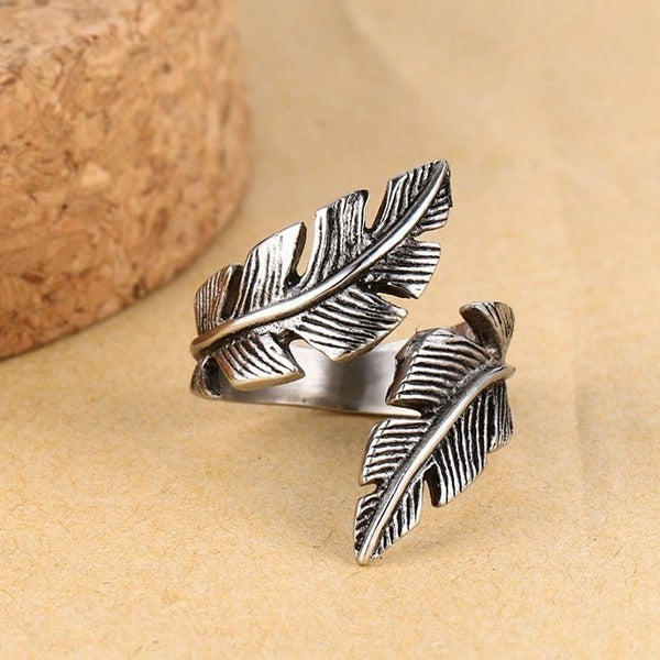 Kemstone Men’s Stainless Steel Feather Ring Adjustable Punk Style RC-293