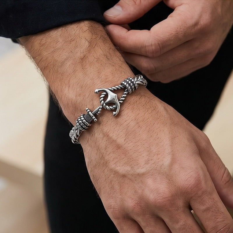 Kemston Anchor Chain Bracelet for Men Titanium Steel Curb Link Nautical KB215363-KFC