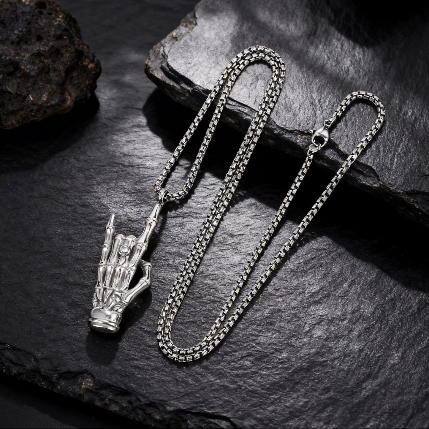 Kemstone Stainless Steel Skeleton Hand Pendant Necklace for Men Punk Style PN-2274
