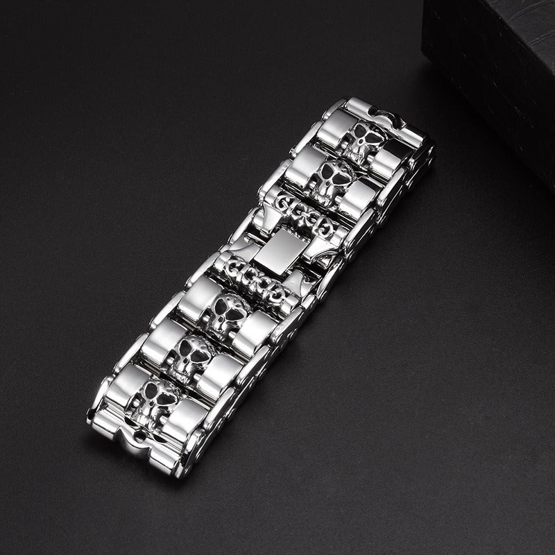 Kemstone Titanium Steel Skull Link Bracelet for Men Punk Style KB58225-D