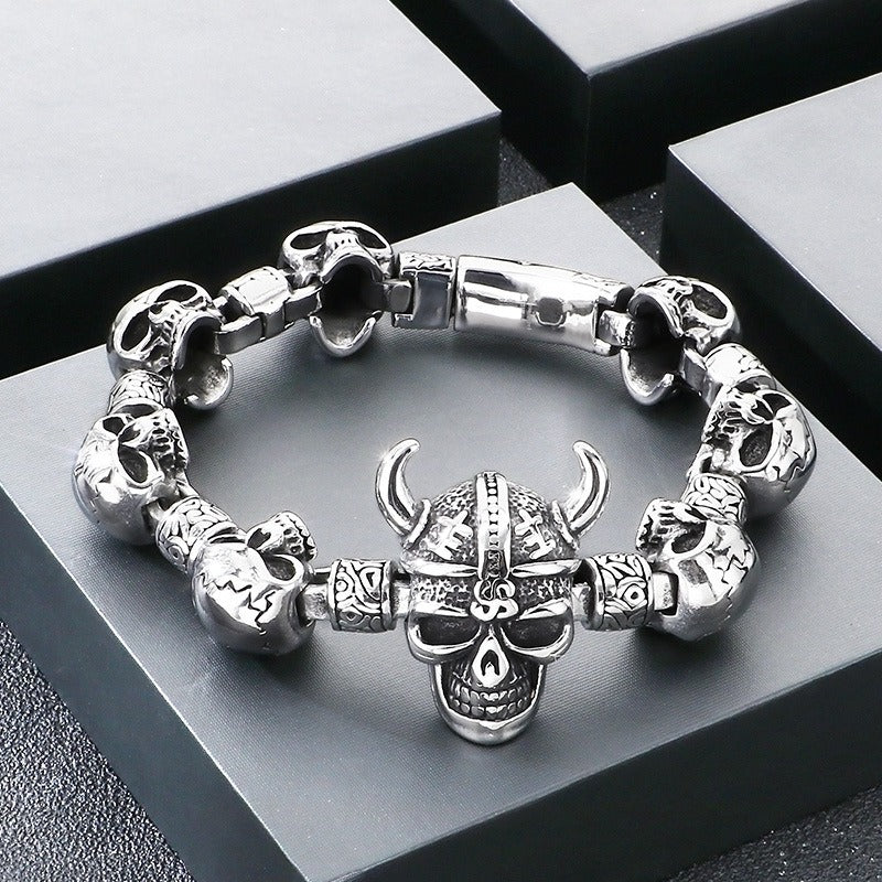 Kemstone Skull Bracelet for Men Titanium Steel Chunky Chain Heavy Punk Style Silver Gold KB209644-KJX