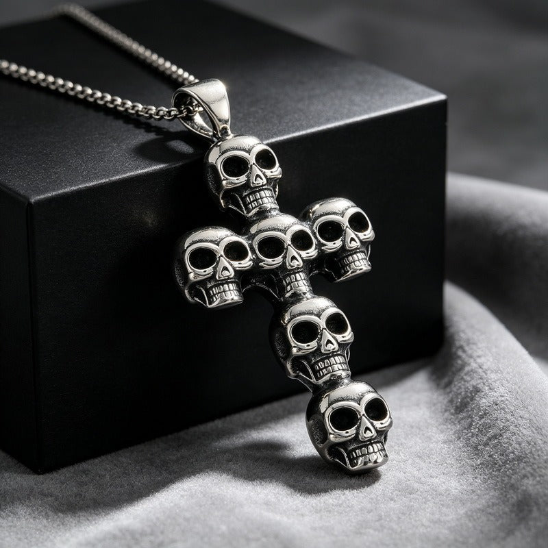 Kemstone Stainless Steel Gothic Skull Cross Pendant Necklace for Men Punk KP118631-LU
