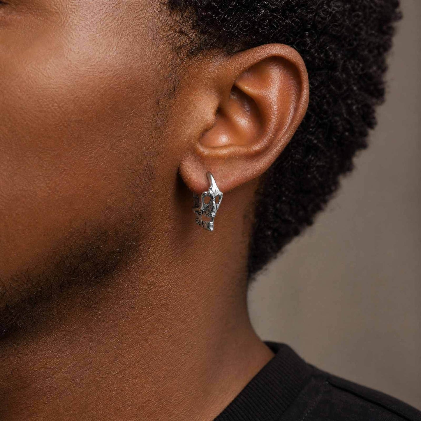 Kemstone Stainless Steel Skull Hoop Earring for Men Gothic Punk Ear Jewelry EH-890