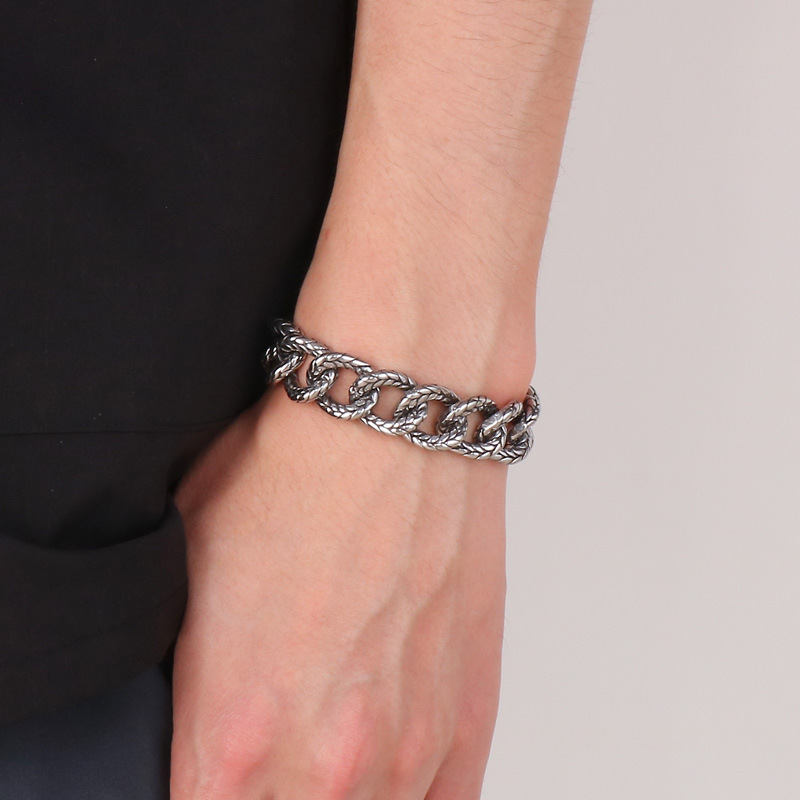 Kemstone Vintage Byzantine Chain Bracelet – Textured Titanium Steel for Men KB165136-KJX